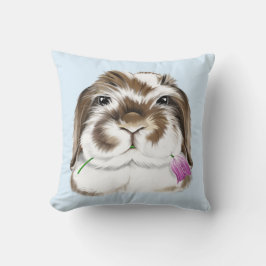 Coussin Adorable lapin flop américain avec tulipe rose