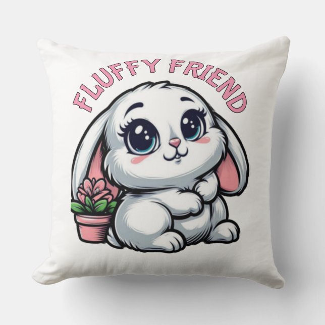 Coussin Adorable Lapin Minable avec Pot Plante (Recto)