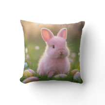 Adorable Lapin Rose Fluffy & Oeufs de Pâques