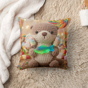 Coussin Adorable loutre au crochet et ours en gomme