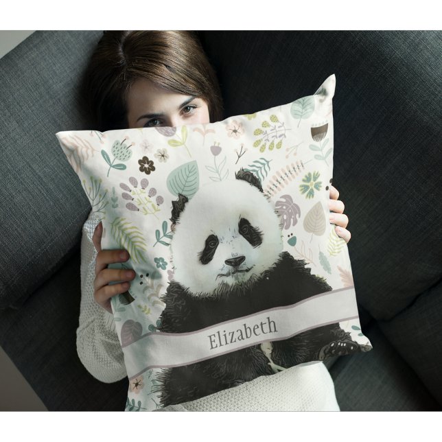 Coussin Adorable Panda Ours Nom Turquoise Enfants Animal (Panda Bear Throw Pillow)