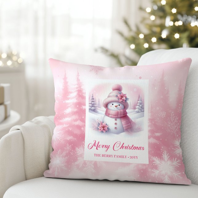 Coussin Adorable Pinkmas Snowman Christmas Pillow Decor (Adorable Pinkmas Snowman Christmas Pillow Decor)