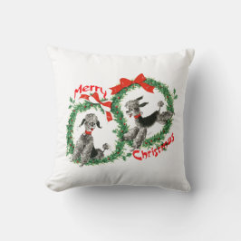 Coussin Adorable Poodles Rétro Joyeux Noël Wreath