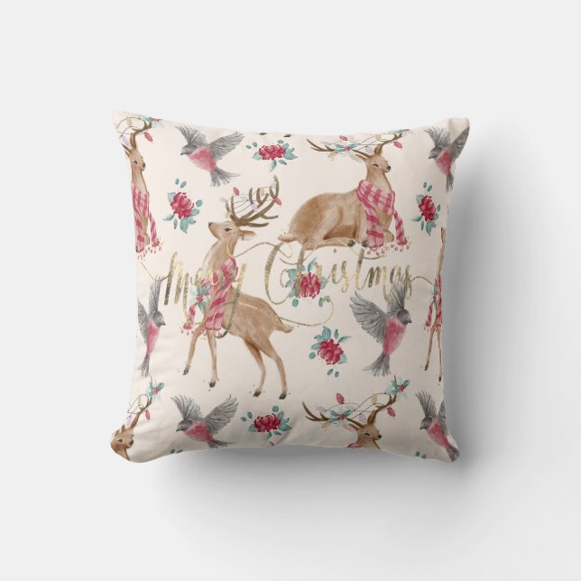 Coussin Adorable reindeers, birds, flowers (Recto)