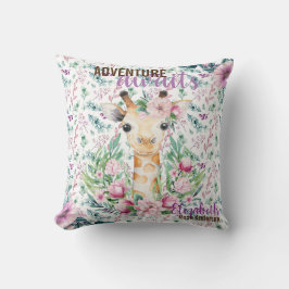 Coussin Adventure Await Baby GIRAFFE Purple Floral Nommé