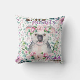 Coussin Adventure Await Baby KOALA BEAR Purple Floral
