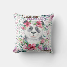 Coussin Adventure Await Baby PANDA BEAR Purple Floral