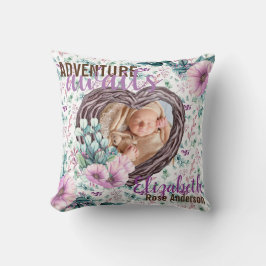 Coussin Adventure Await Baby Photo Birth Stats Nouveau Né