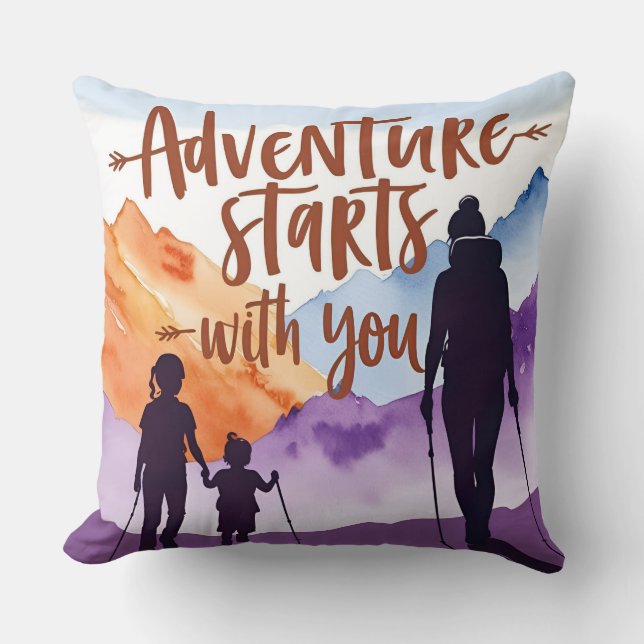 Coussin "Adventure Mom & Kids - Randonnée Bond Art" (Recto)