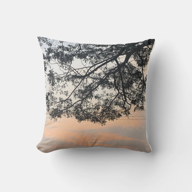 Coussin Aesthetic Tree Silhouette Against Pastel Sunset Sk (Recto)