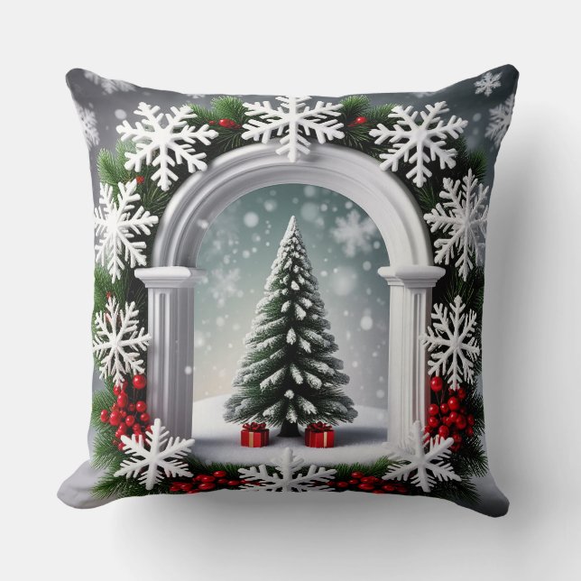 Coussin Affichage de fenêtre de Noël festif (Recto)