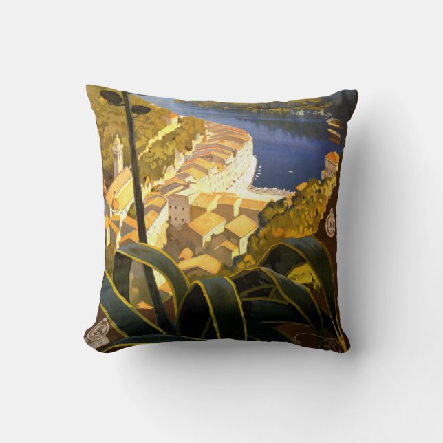 Coussin Affiche 1920 de voyage de la Riviera Italienne (Recto)