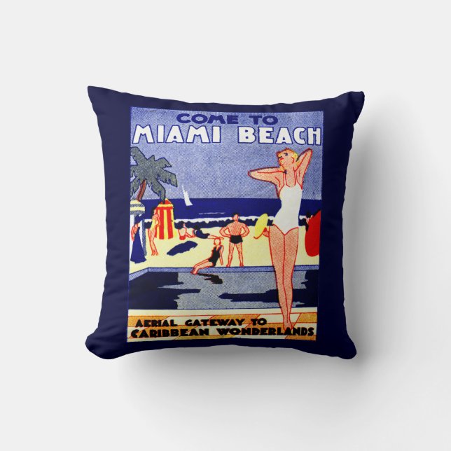 Coussin Affiche 1925 de voyage de Miami Beach (Recto)