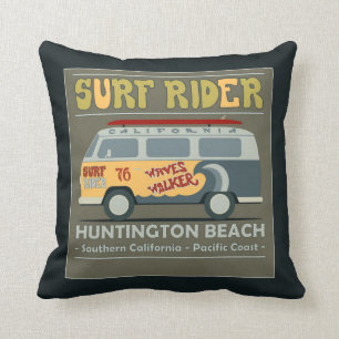 Coussin Affiche de Huntington Beach de cavalier de surf