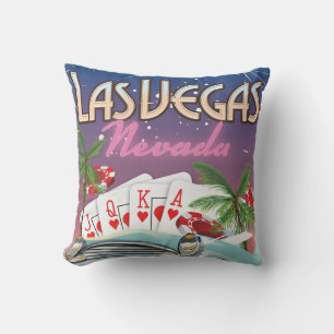 Coussin Affiche de vacances de style vintage de Las Vegas