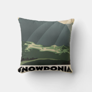 Coussin Affiche de vacances de style vintage de Snowdonia.