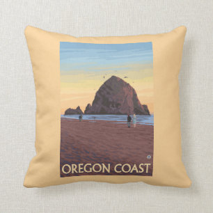 Coussin Affiche de Vintage voyage de roche de meule de