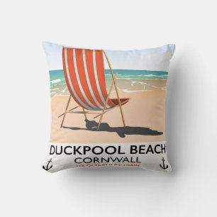 Coussin Affiche de voyage de Duckpool Beach Cornwall
