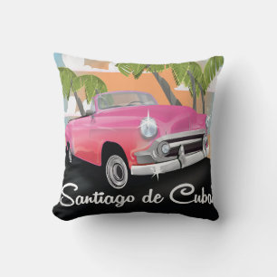 Coussin Affiche de voyage de vacances vintage à Santiago d