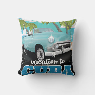 Coussin Affiche de voyage de voiture vintage cubaine