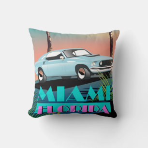Coussin Affiche de voyage Miami Floride années 80