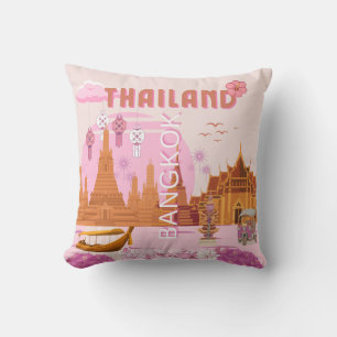 Coussin Affiche de voyage rétro boho Bangkok Thaïlande