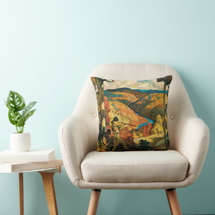 Coussin Affiche de voyage vintage NC Wyeth, Dans le vieux