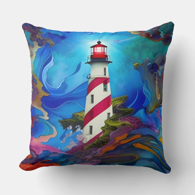 Coussin Affiche du phare dans une tempête (Recto)