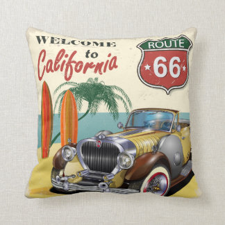 Coussin Affiche rétro "Bienvenue en Californie" de la rout
