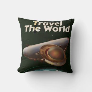Coussin Affiche vintage de science-fiction Voyagez dans le