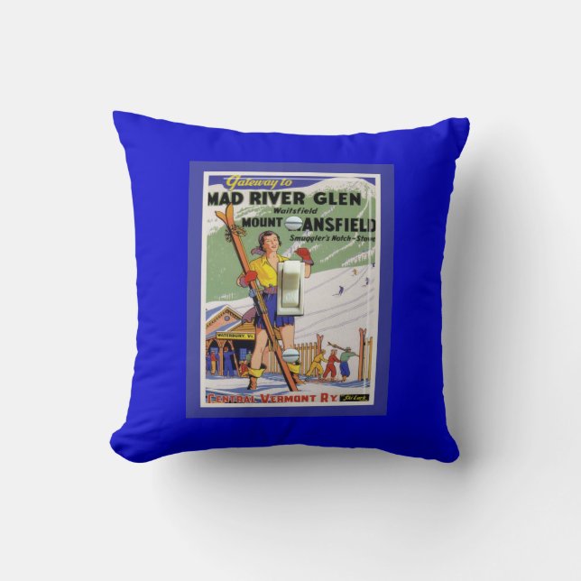 Coussin Affiche vintage de ski, crique de Mad River de ski (Recto)