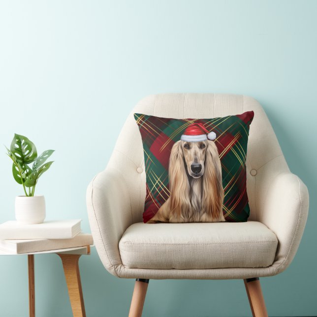 Coussin Afghan Hound Dog Red Plaid Christmas Holiday (Chaise)