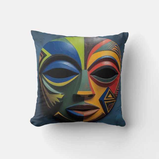 Coussin African Tribal Mask Cubism Abstract (Recto)