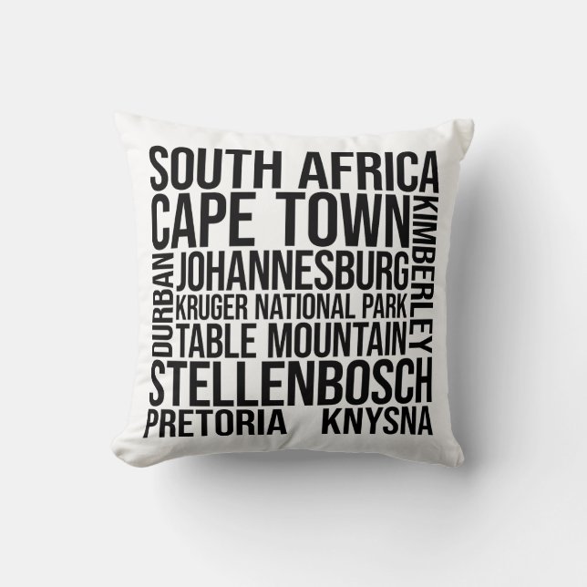 Coussin Afrique du Sud Villes Mot Art - Le Cap Voyage (Recto)