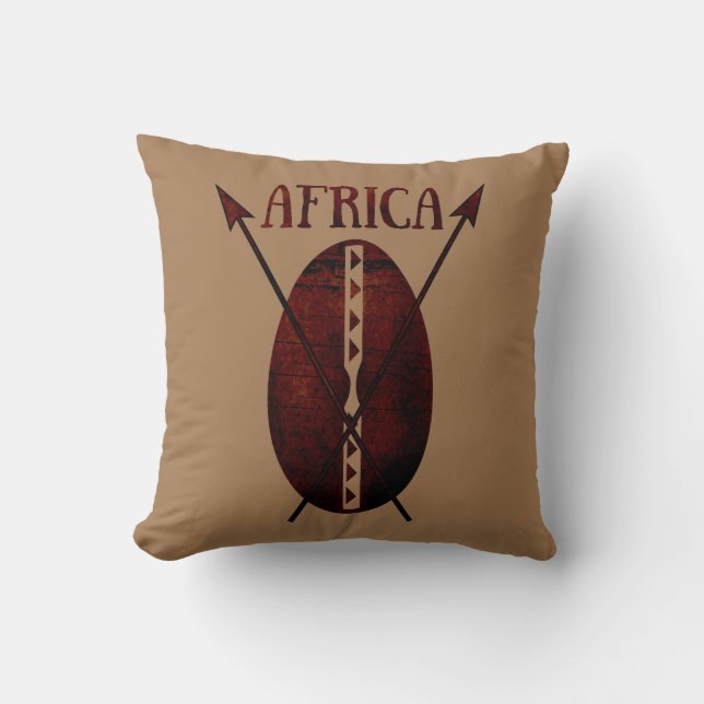 Coussin afrique vintage bouclier lance afro art (Recto)