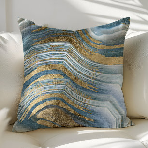 Coussin Agate Bleue Et Or Géode De Pierre Précieuse Modern