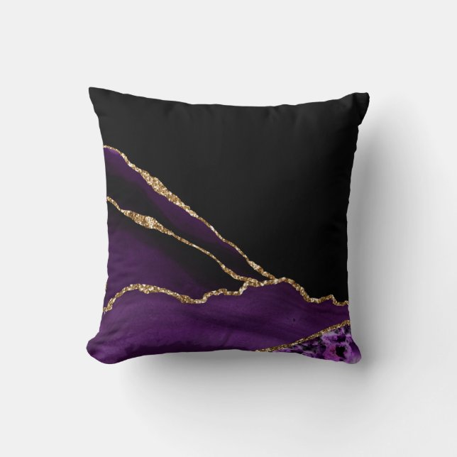 Coussin Agate de marbre noir violet doré doré noir (Recto)