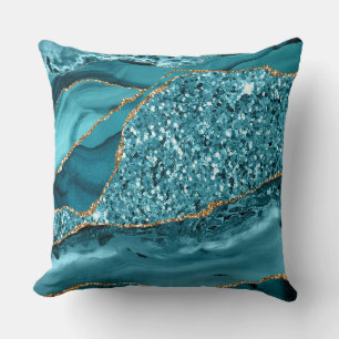 Coussin Agate de mer pailletée sarcelle et or élégante