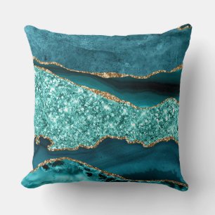 Coussin Agate de mer pailletée sarcelle et or élégante