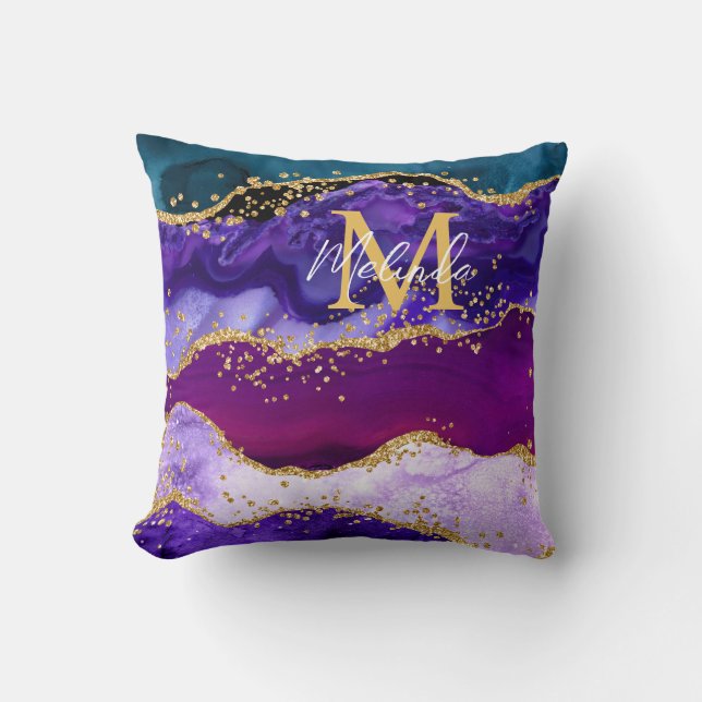 Coussin Agate de Parties scintillant de Peacock violet et  (Recto)
