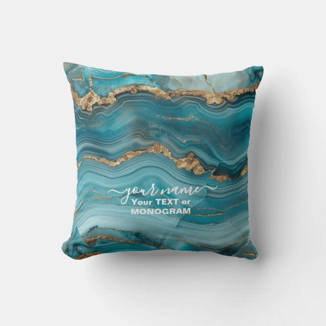 Coussin Agate de Parties scintillant Turquoise et Or (Recto)