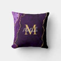 Agate en marbre violet et or