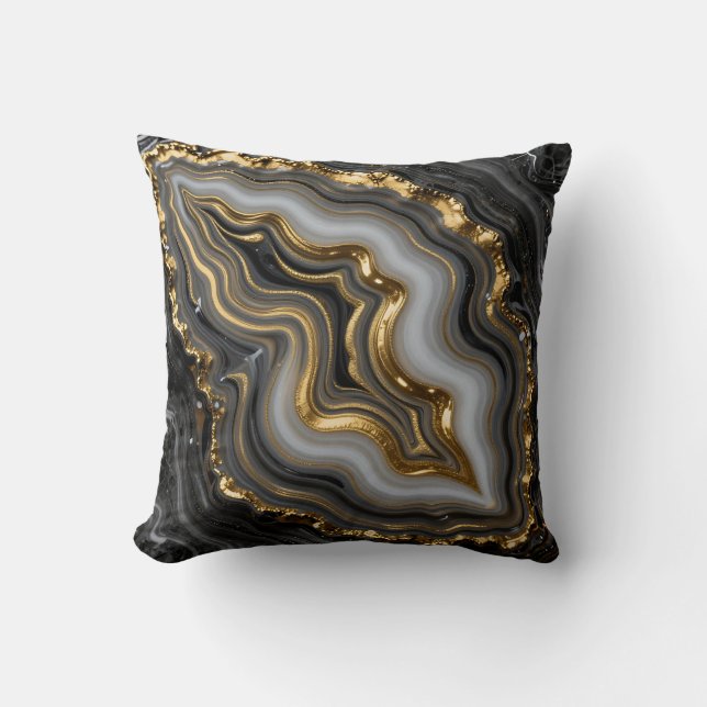 Coussin Agate Géode Marbre Luxe Or Noir (Recto)