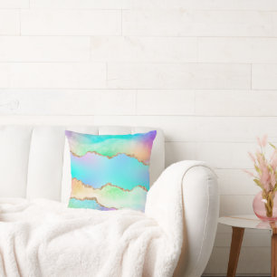 Coussin Agate Holo   Faux Iridescente Pastel Ombre Marble