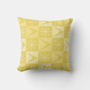 Coussin Âge atomique À damiers Boomerangs Jaune