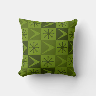 Coussin Âge atomique À damiers Boomerangs Olive