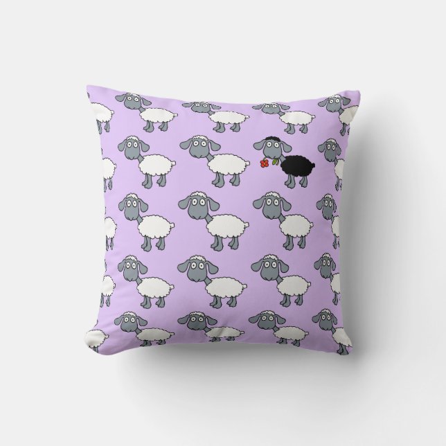 Coussin Agneau de moutons noirs avec la fleur rouge en (Recto)