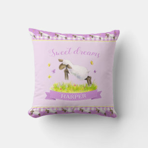 Coussin Agneau sautant mignon nom personnalisé violet