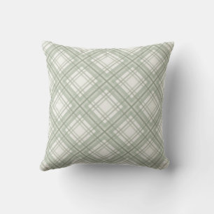 Coussin Agritourisme Cottagecore Plaid, Vert Sage, Crème