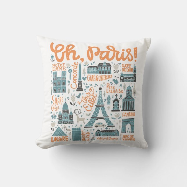 Coussin Ah, Paris ! typographie de ville de | (Recto)
